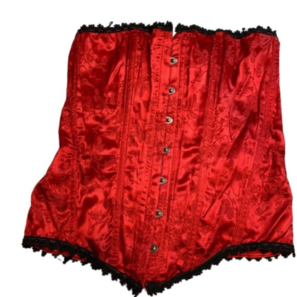 Coquette Lace Up Boned Bustier Waist Cincher Body Shaper Corsets Red Size XL